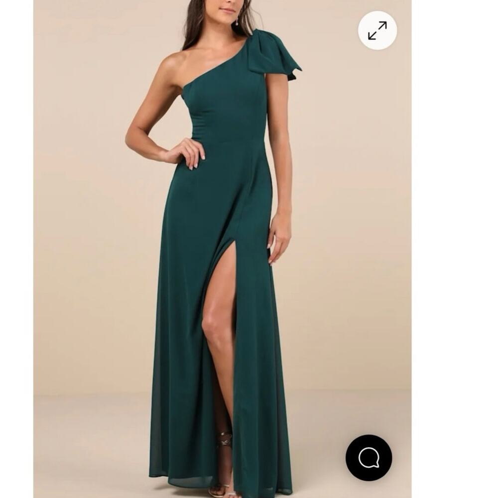 Lulu’s Simply Brilliant Emerald One-Shoulder Bow Maxi Dress Size Large